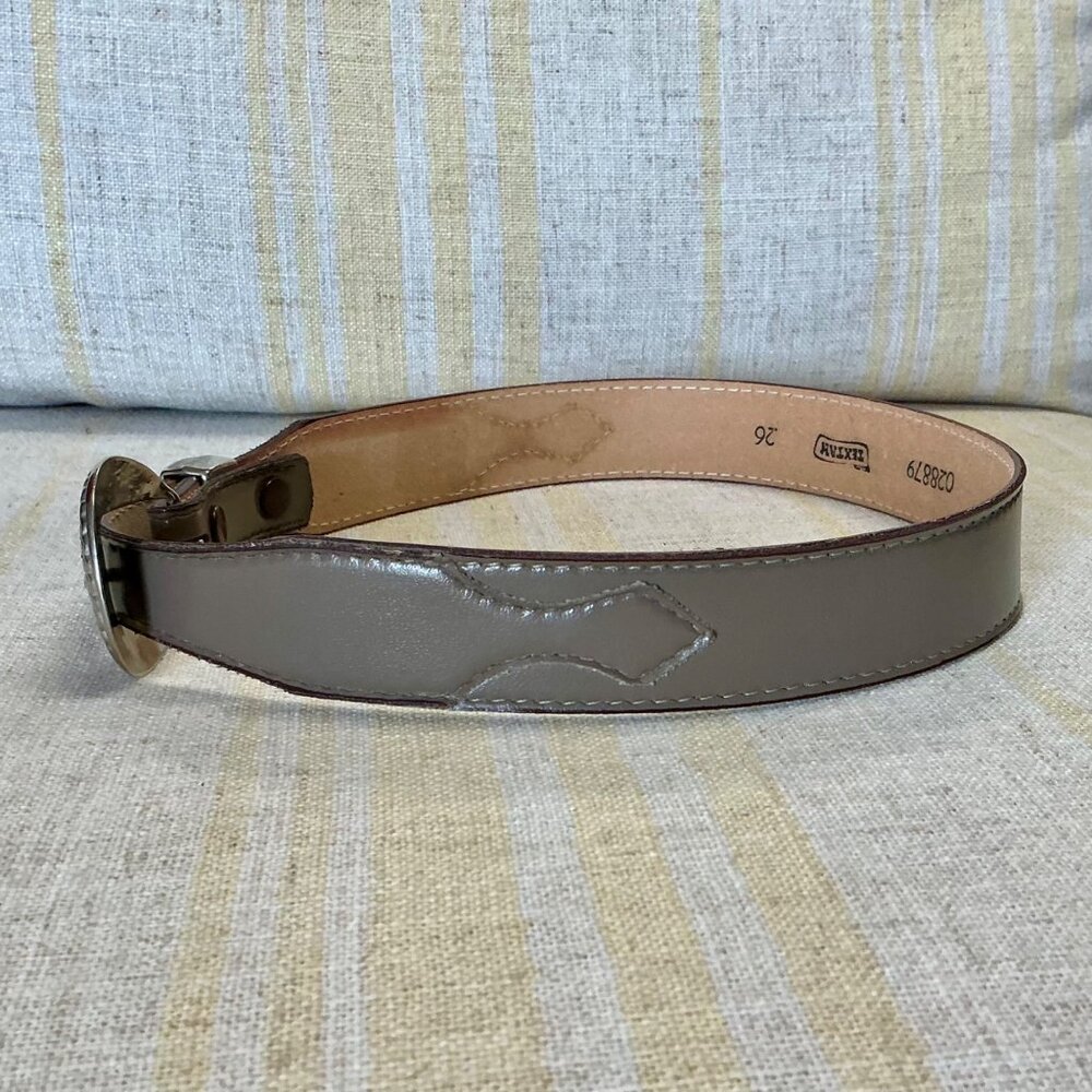 Vintage Textan Grey Leather Western Belt Silver Detailed Metal Buckle - Picture 12 of 16